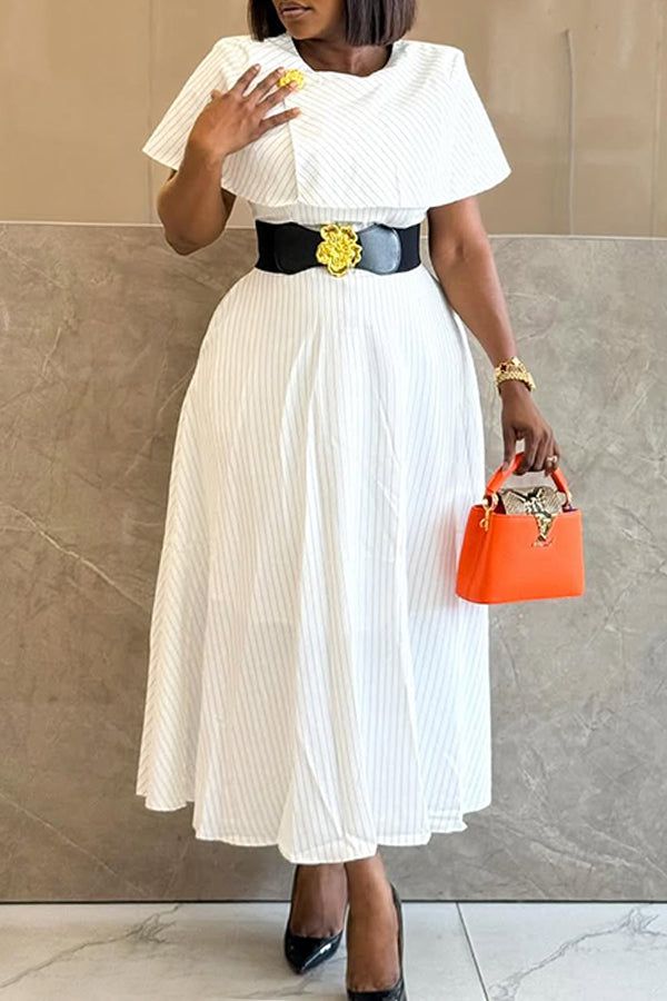 Basic Striped Cape Collar Dress