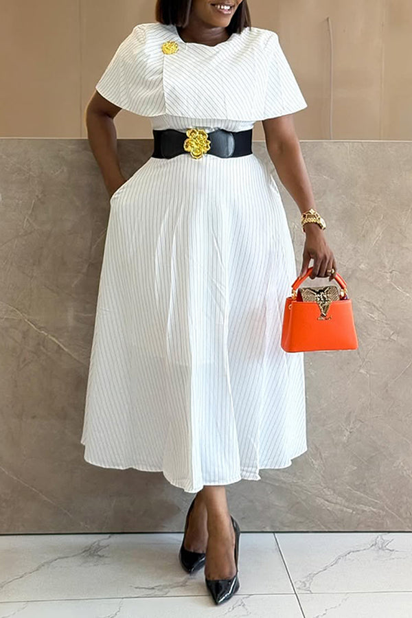 Basic Striped Cape Collar Dress