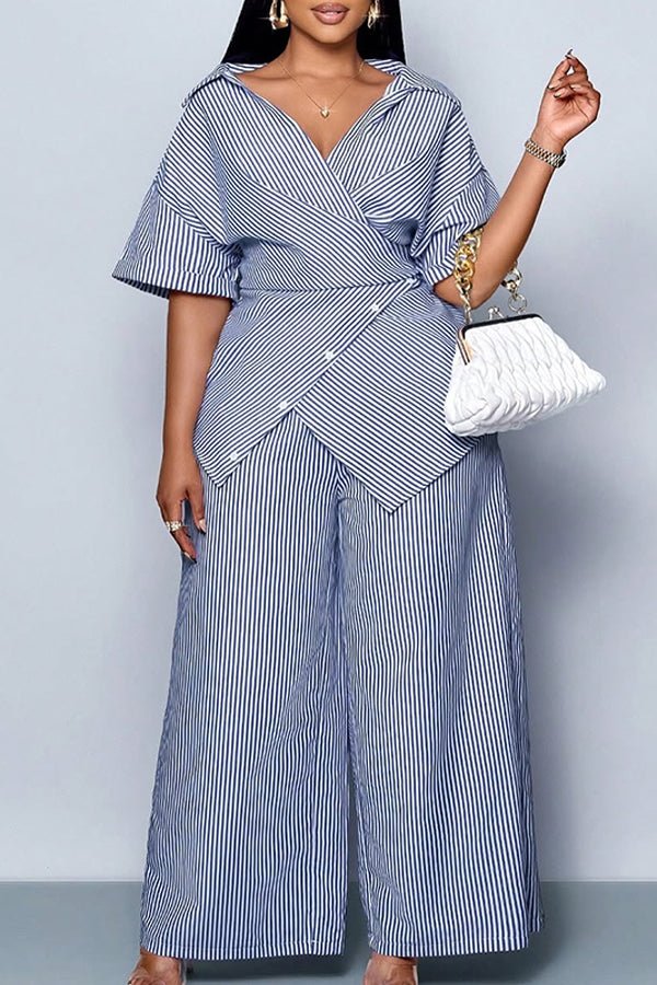 Classic Tulip Hem Blouse & Pants Set