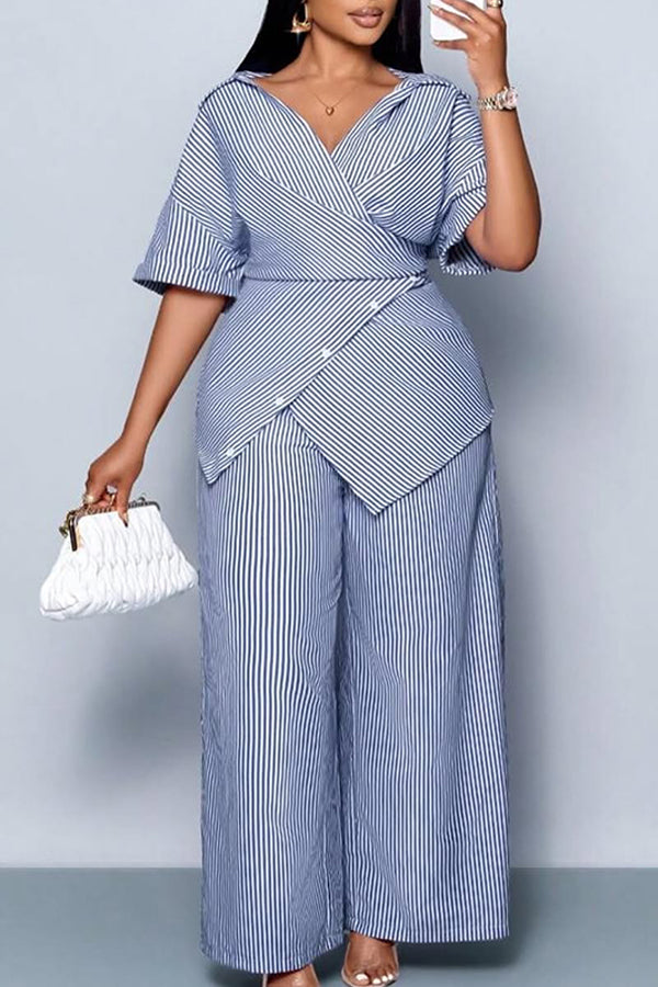 Classic Tulip Hem Blouse & Pants Set