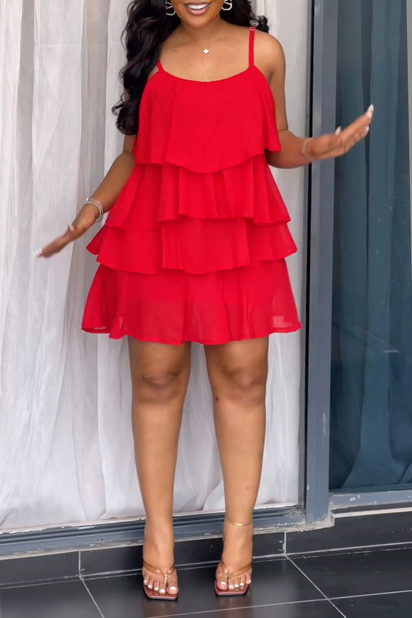 Vacation Layered Hem Suspender Dress