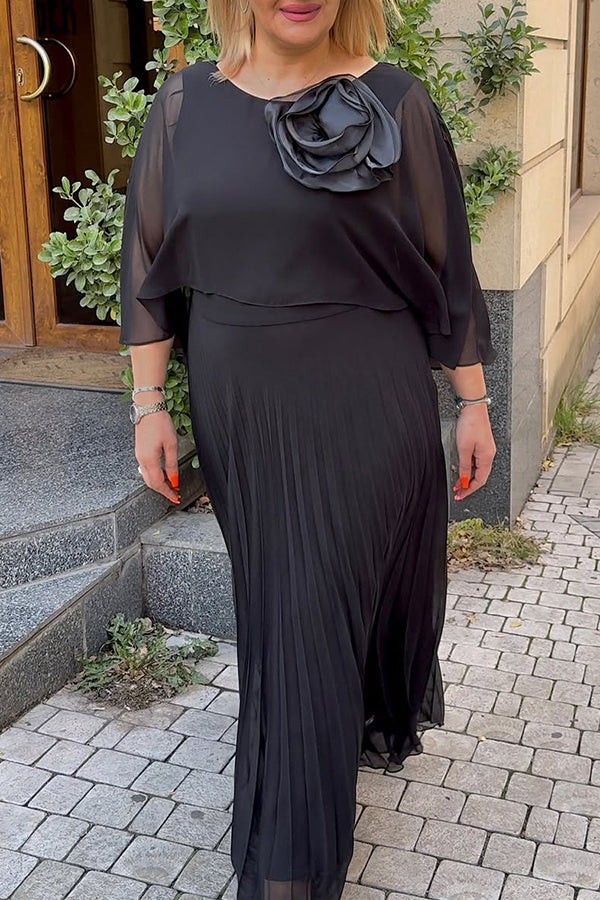Attractive Floral Top & Mesh Pleated Long Skirt Set