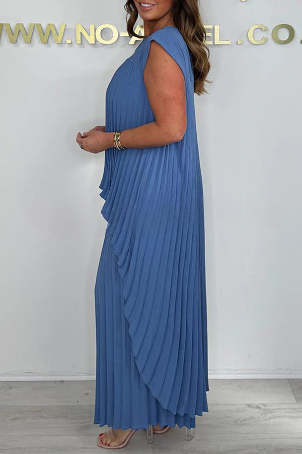 Casual Pleated Irregular Top & Wide Leg Pants Set