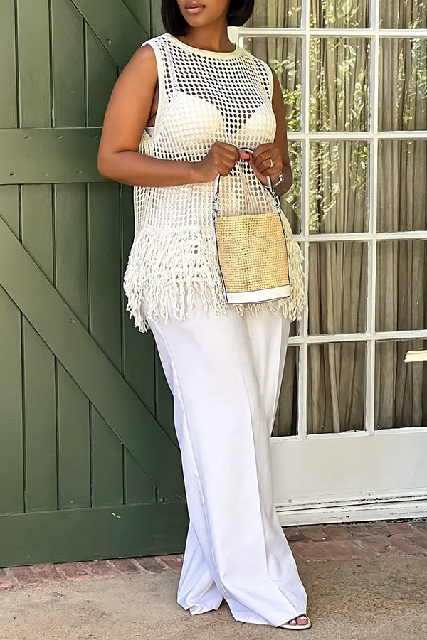 Holiday Mesh Fringe Patchwork Knitted Vest