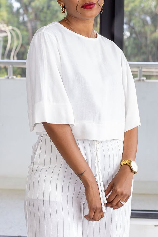 Comfy Knot Back Top & Textured Drawstring Pants Set