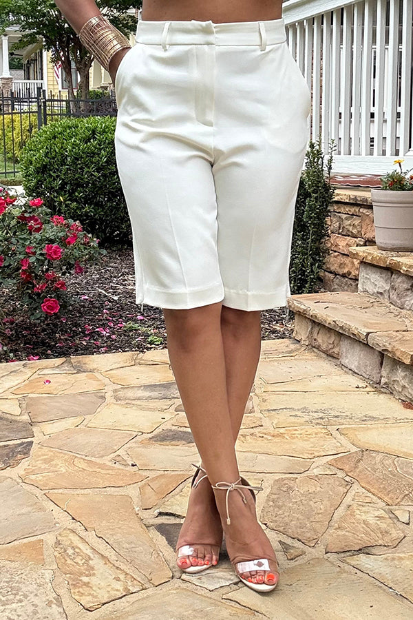 Stylish Hidden Side Zip Tailored Shorts