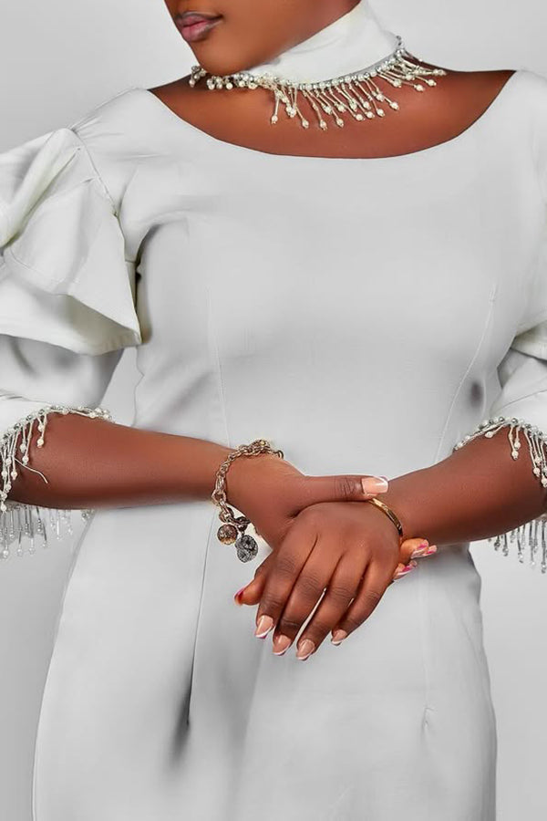 Elegant Boat Neck Ruffle Sleeve Dress