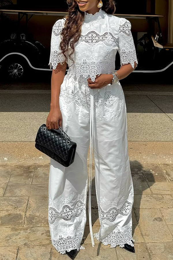 Stylish Lace Top & Drawstring Pants Set