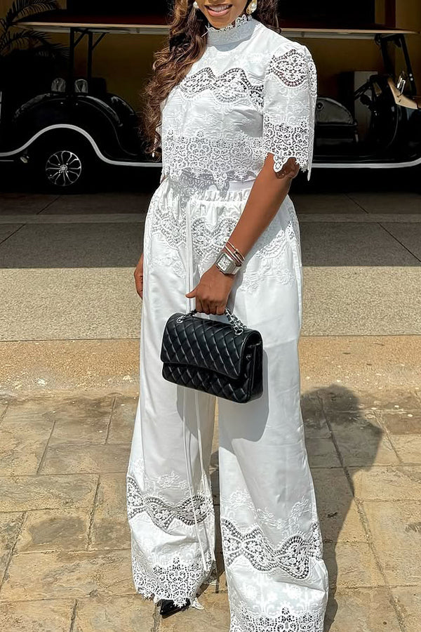 Stylish Lace Top & Drawstring Pants Set