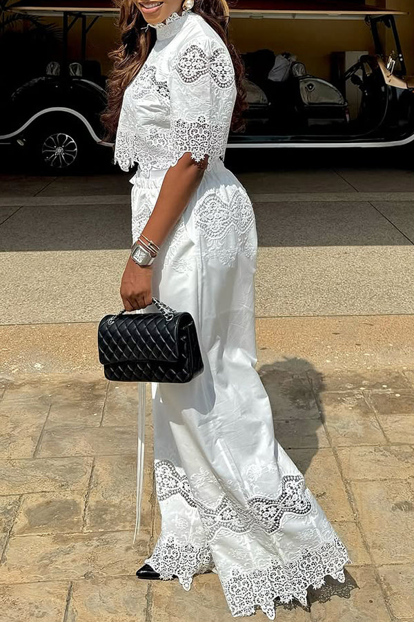Stylish Lace Top & Drawstring Pants Set
