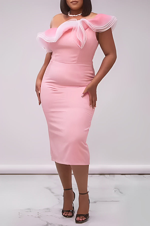 Elegant Oblique Neck Layered Hem Dress