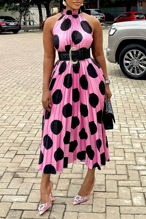 Chic Halter Polka Dot Print Dress