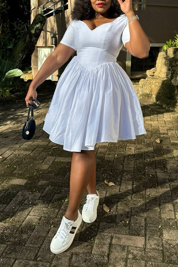 Chic Sweetheart Collar Pleated Dress