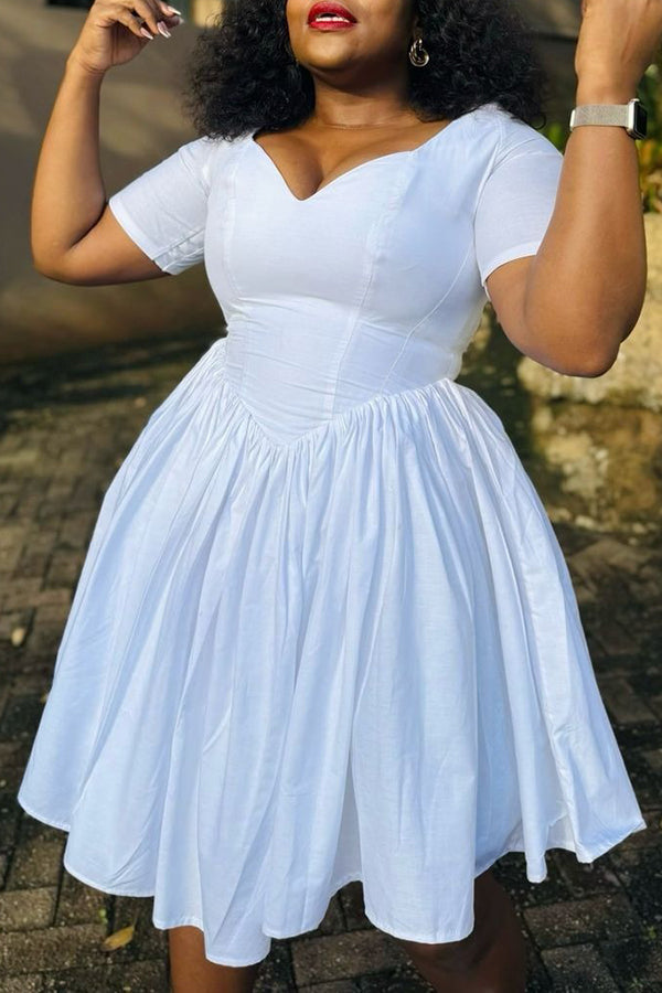 Chic Sweetheart Collar Pleated Dress