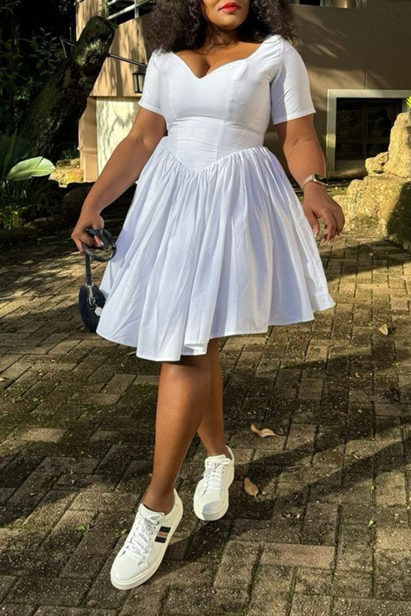 Chic Sweetheart Collar Pleated Dress
