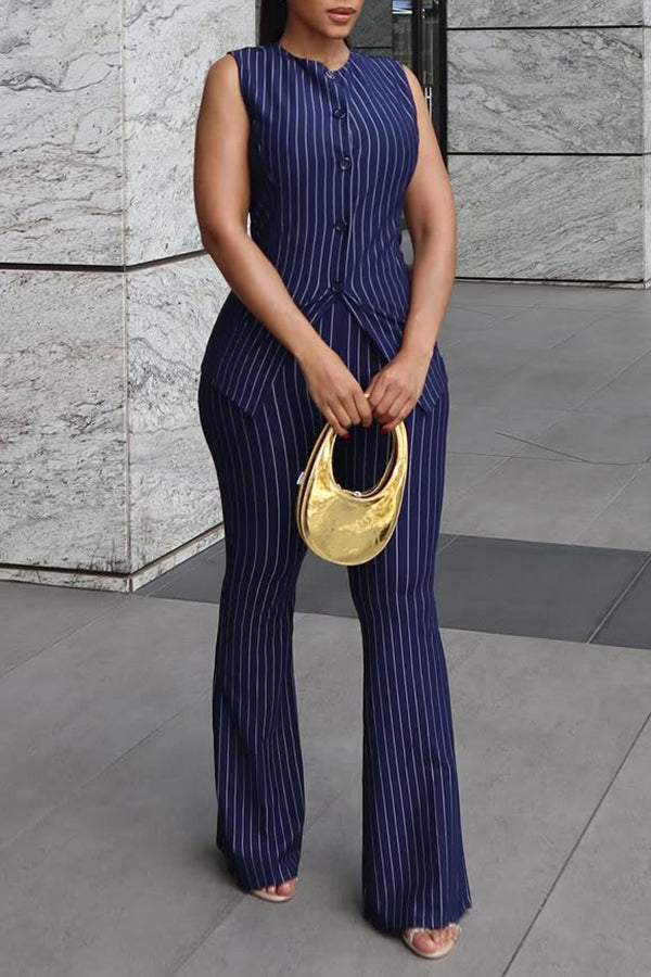 Basic Striped Vest & Flare Leg Pants Set