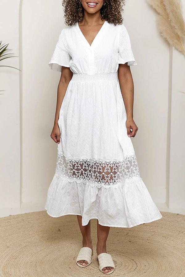 Vacation Lace Elasticated Shirred Waist Dress