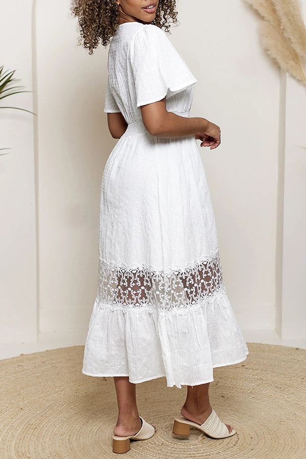 Vacation Lace Elasticated Shirred Waist Dress