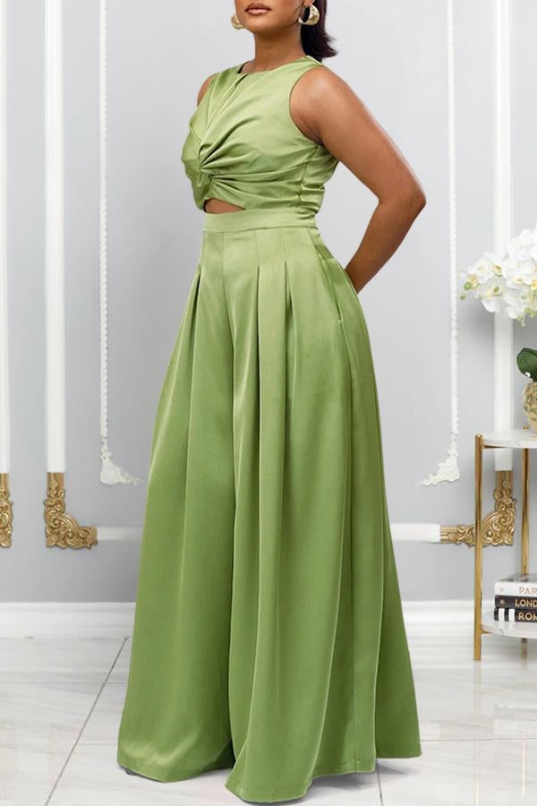 Chic Pleated Twist Front Jumpsuit