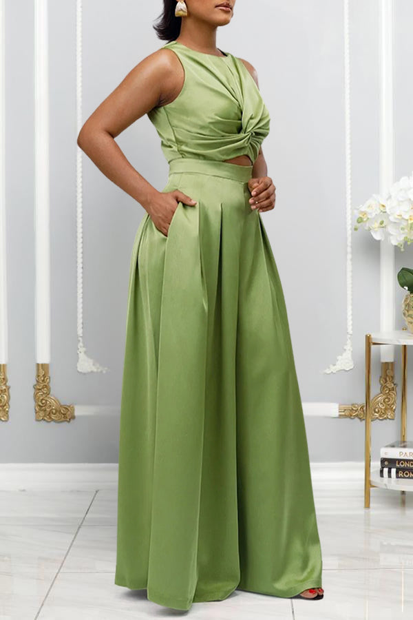 Chic Pleated Twist Front Jumpsuit