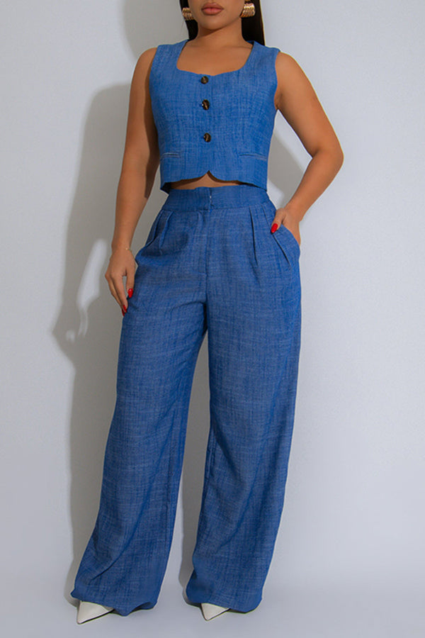 Chic Button-up Front Vest & Pants Set