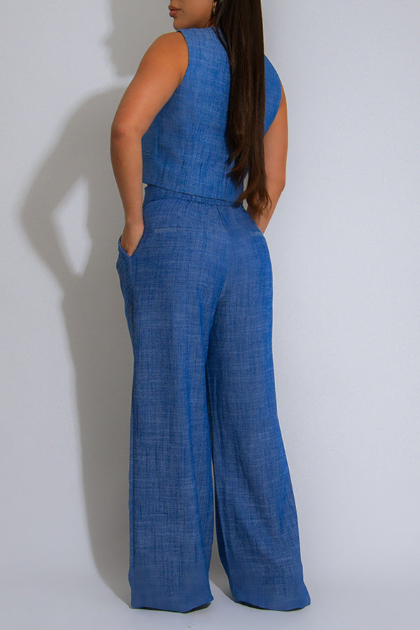 Chic Button-up Front Vest & Pants Set