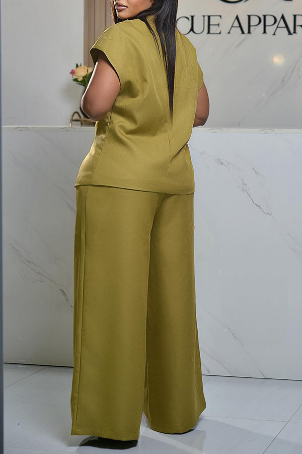 Stylish Asymmetrical Hem Vest & Wide Leg Pants Set