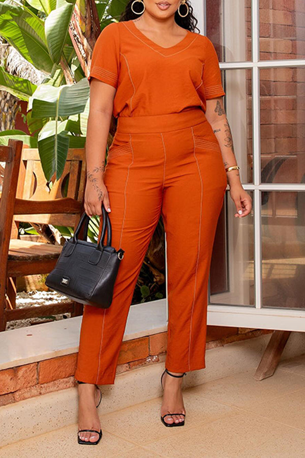 Basic Patched Pocket Line Top & Pants Set