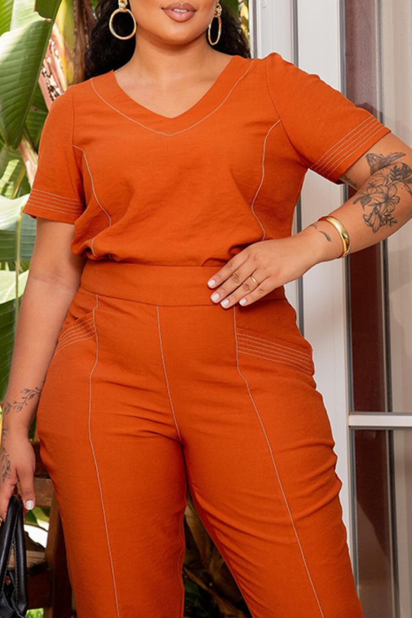 Basic Patched Pocket Line Top & Pants Set