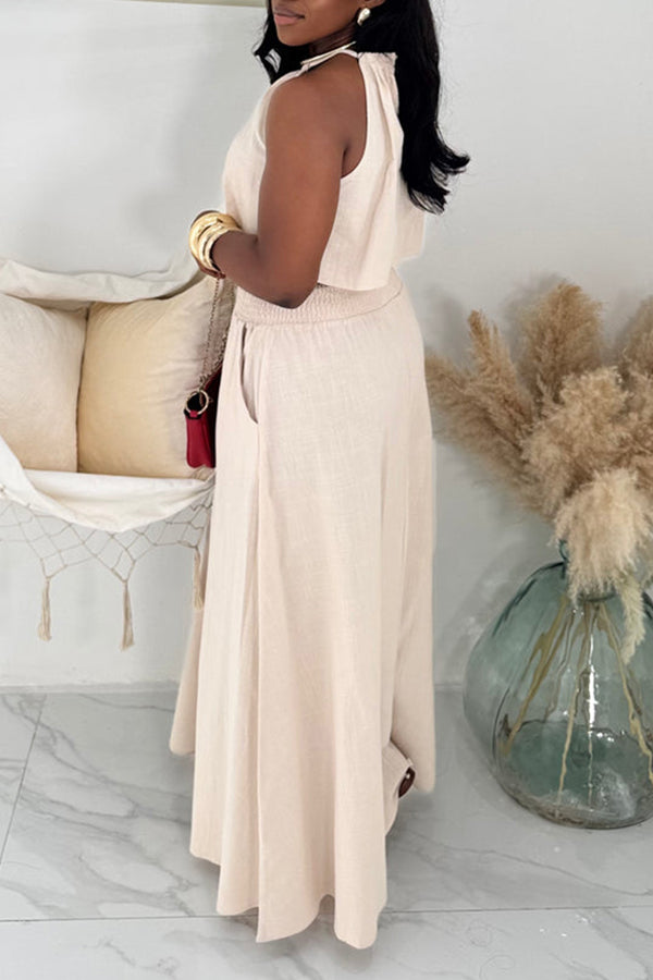 Stylish Halter Top & Pleated Skirt Set