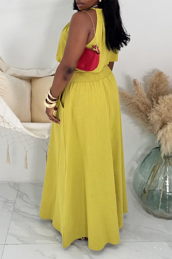 Stylish Halter Top & Pleated Skirt Set