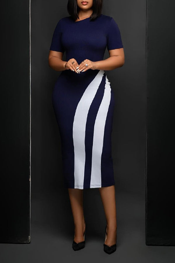 Elegant Two Tone Short Sleeve Bodycon Dress