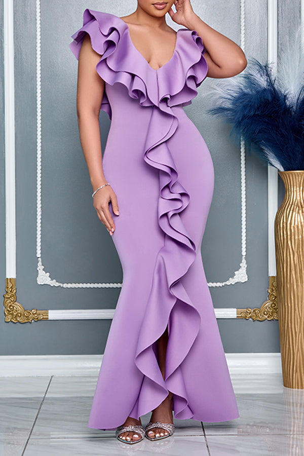 Elegant Layered Ruffle Sleeve Formal Dress