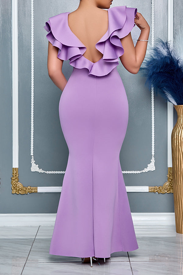 Elegant Layered Ruffle Sleeve Formal Dress