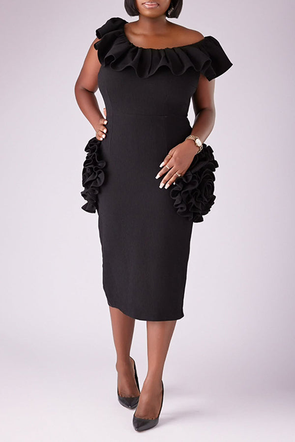 Chic 3D Layered Ruffle Flowers Dress