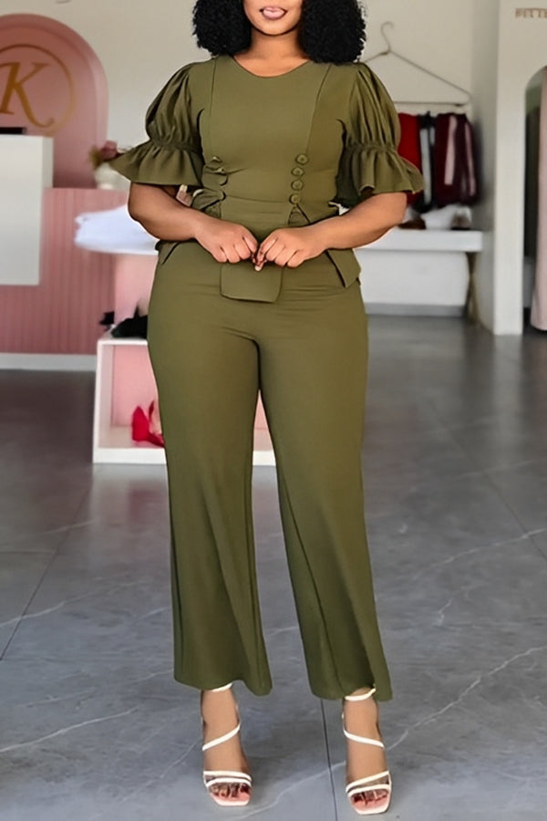 Chic Flounce Sleeve Top & Pants Set
