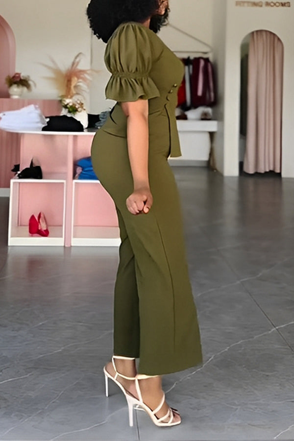 Chic Flounce Sleeve Top & Pants Set
