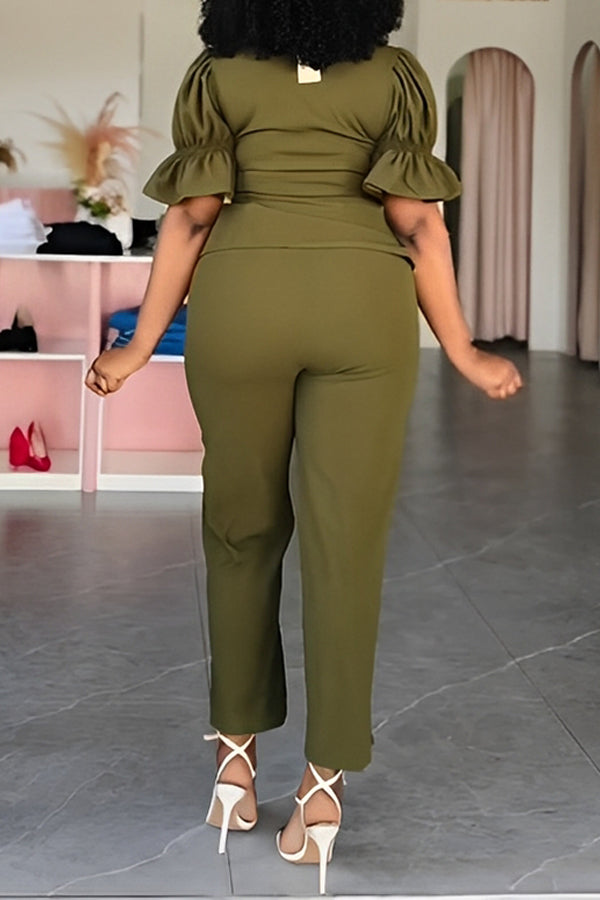Chic Flounce Sleeve Top & Pants Set