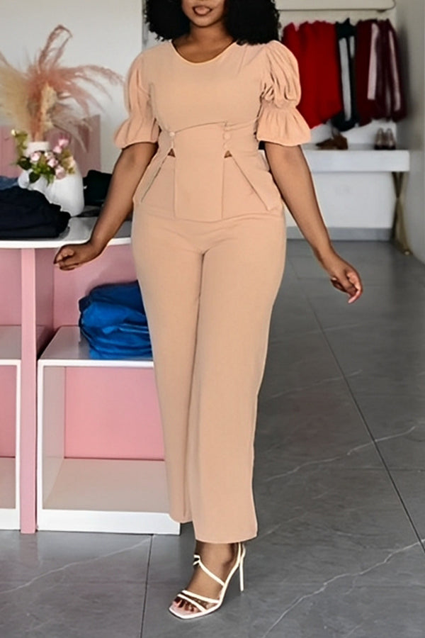 Chic Flounce Sleeve Top & Pants Set