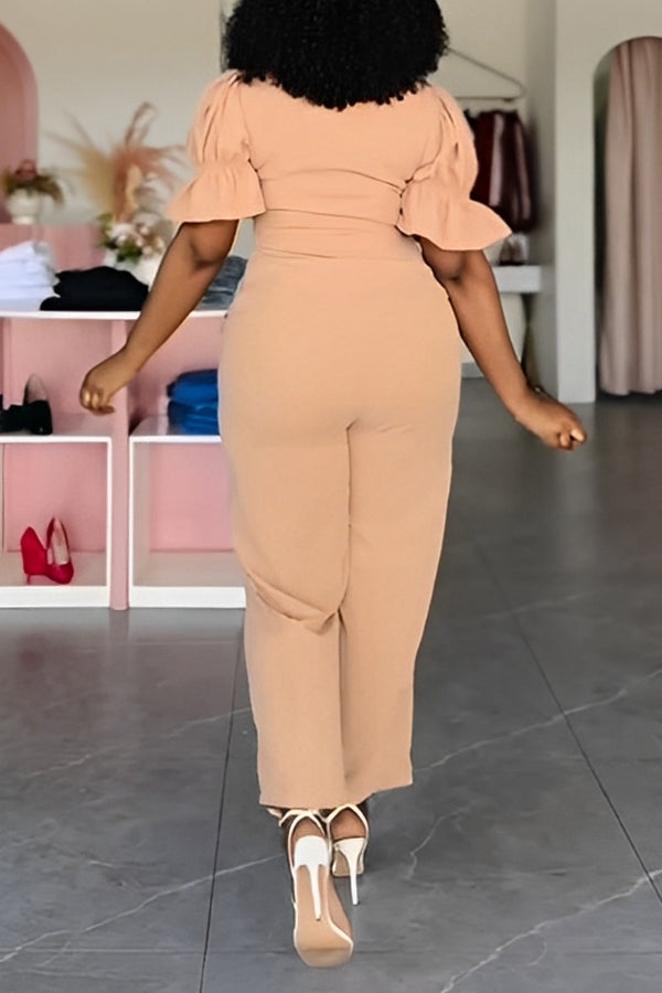 Chic Flounce Sleeve Top & Pants Set