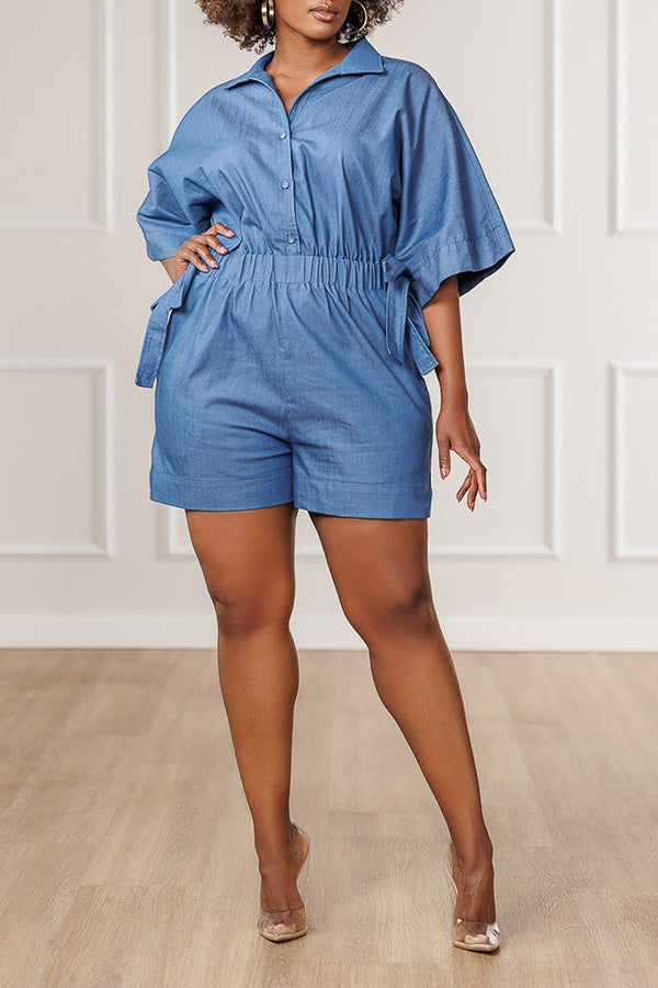 Chic Kimono Sleeves Pockets Romper