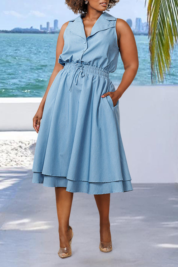 Chic Elasticized Waistband Pockets Dress
