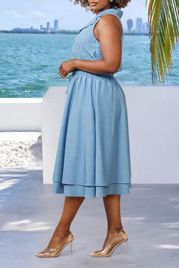 Chic Elasticized Waistband Pockets Dress