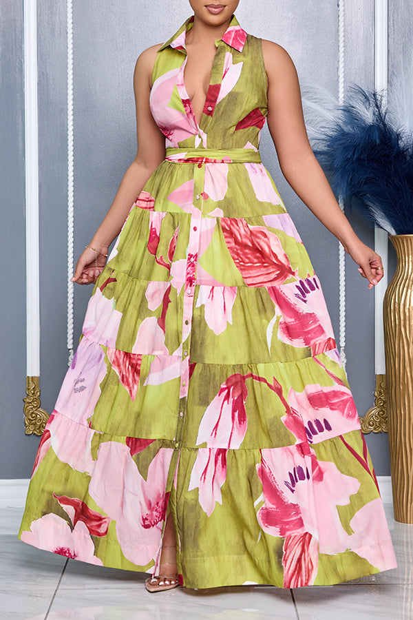 Vacation Floral Print Sleeveless Maxi Dress