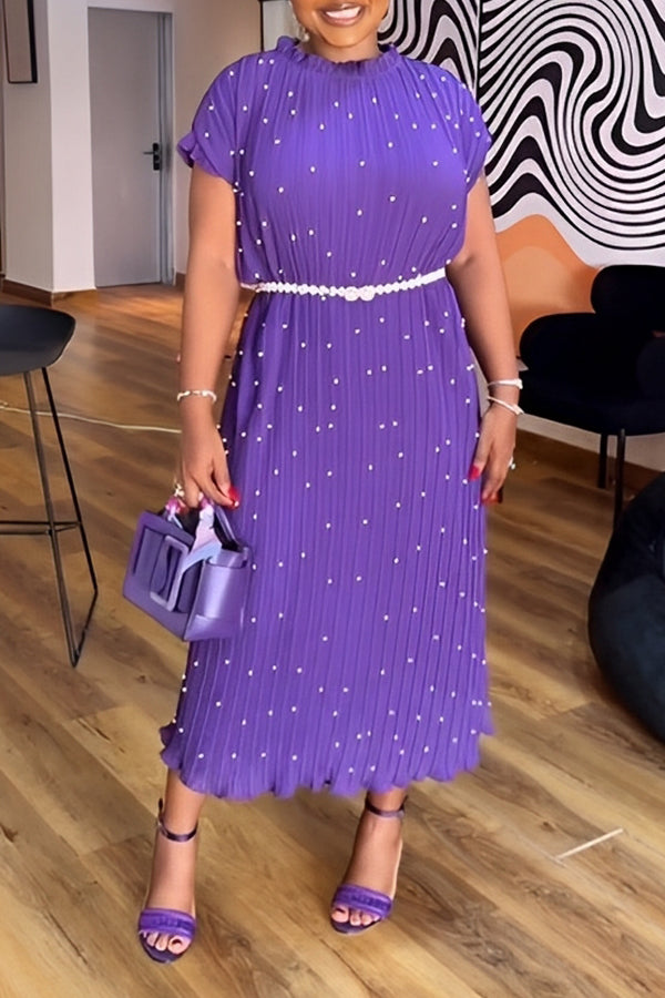 Stylish Polka Dot Print Pleated Dress