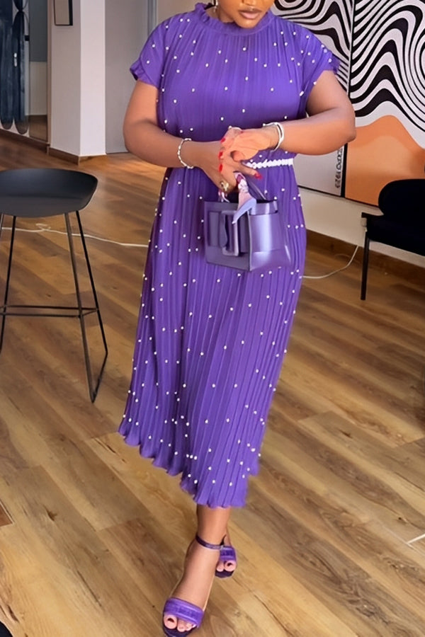 Stylish Polka Dot Print Pleated Dress