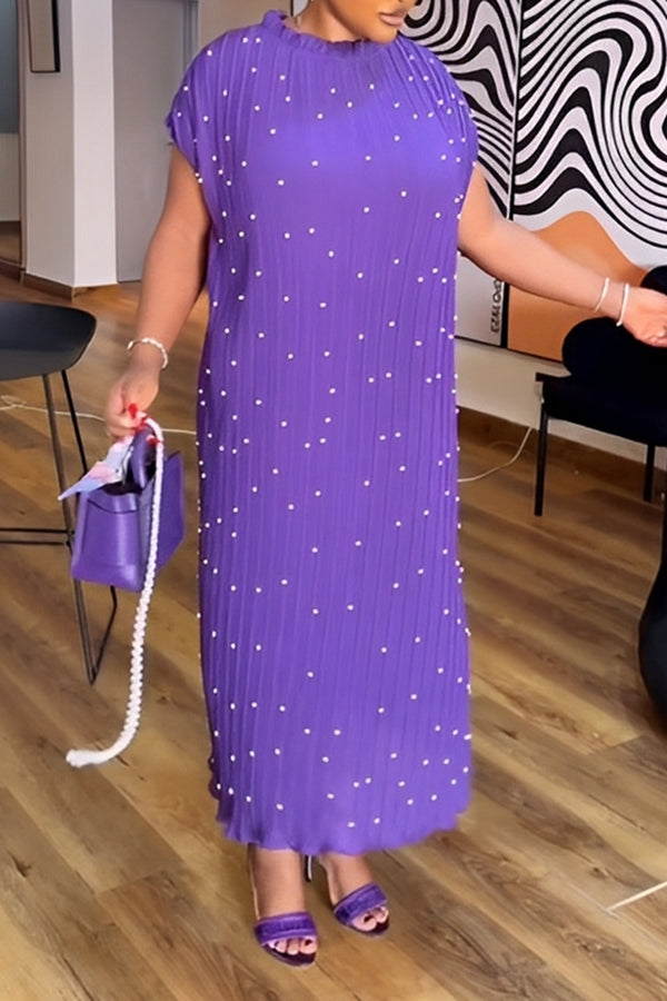 Stylish Polka Dot Print Pleated Dress
