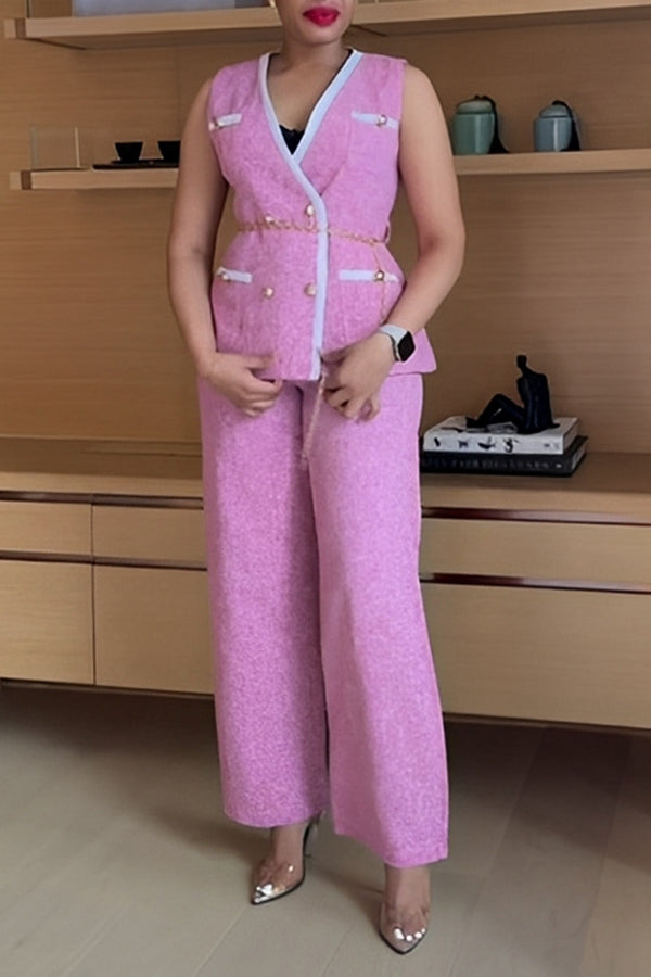 Stylish Surplice Neck Vest & Straight Pants Set