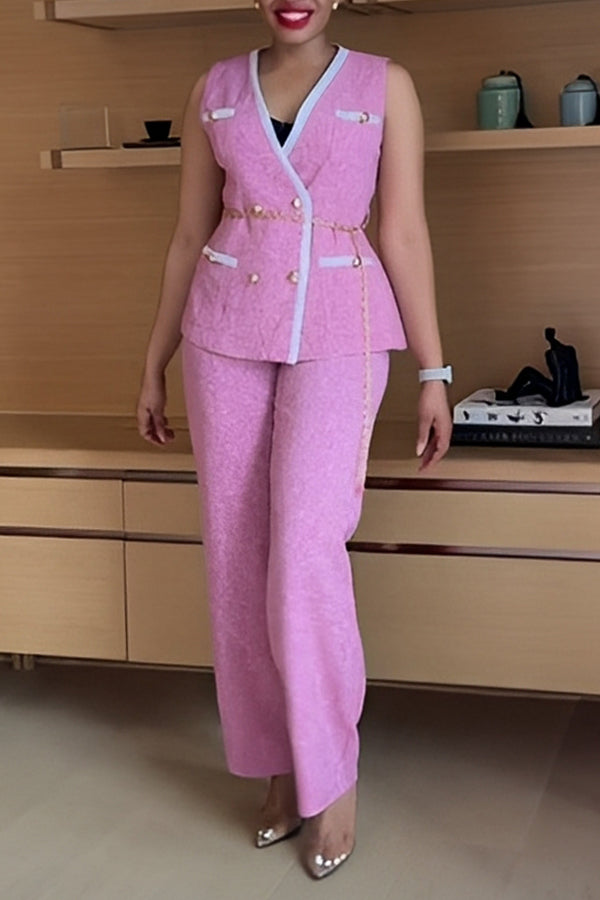 Stylish Surplice Neck Vest & Straight Pants Set