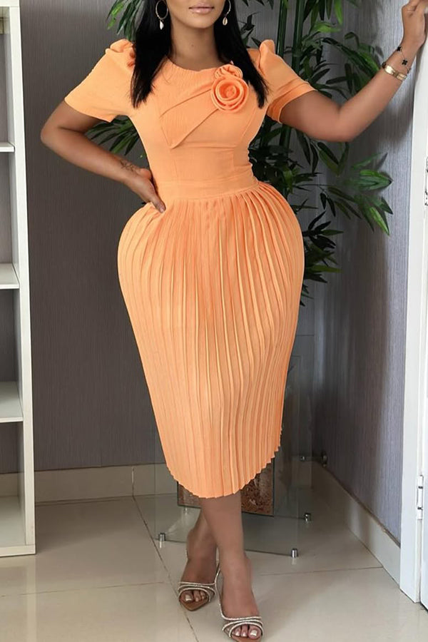 Elegant 3D Flower Pleated Dress